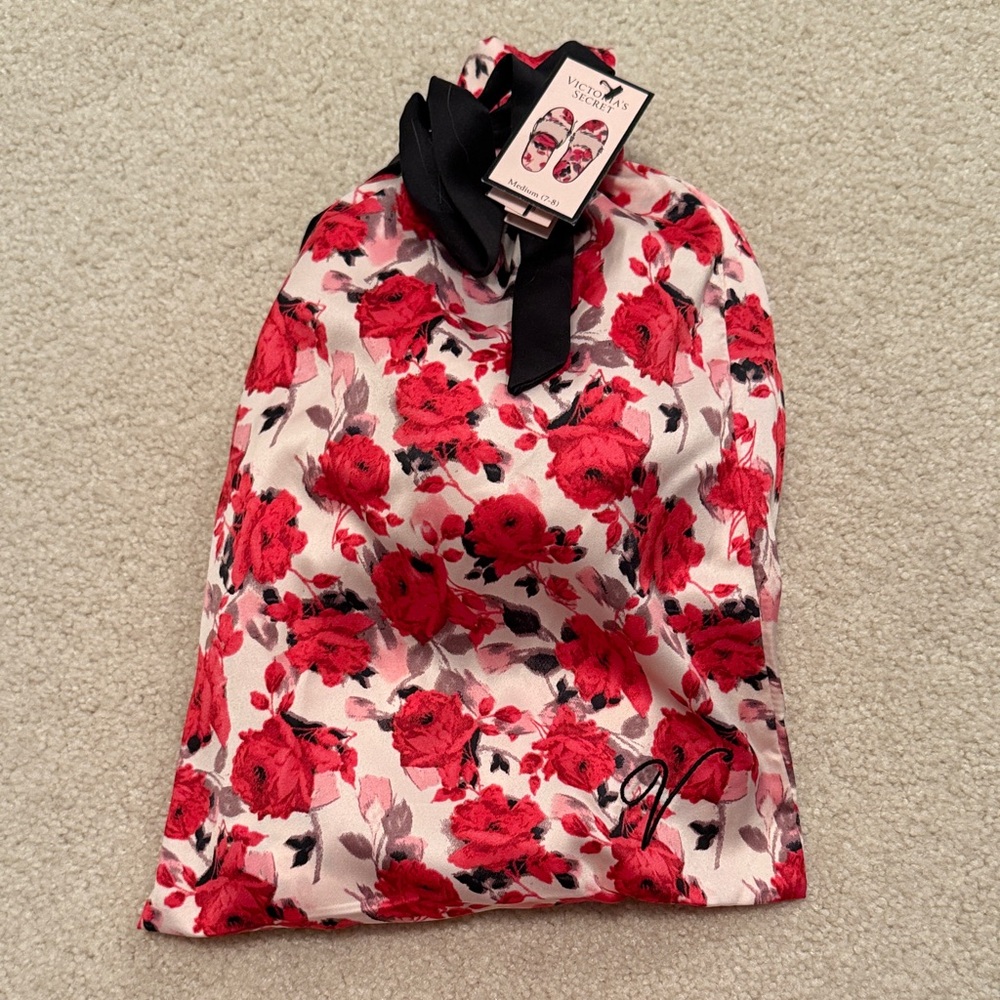 Victoria's Secret Red and Black Floral Slippers